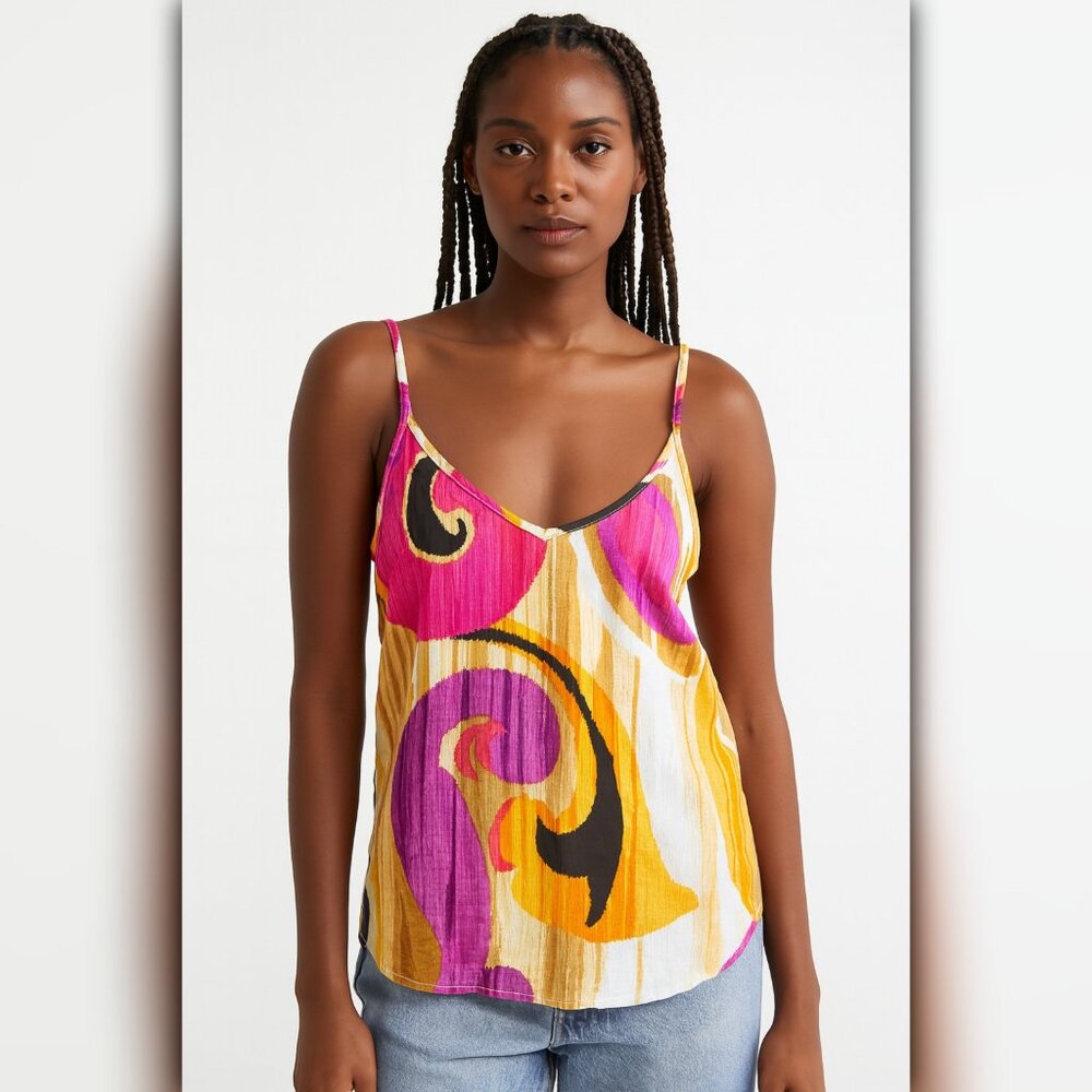 A376 • Multicolor Abstract Swirl V-Neck Cami Top
